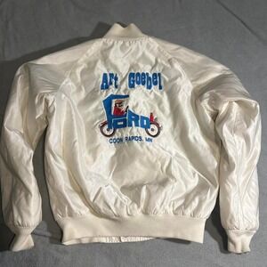 White satin bomber‎ jacket with embroidered logo jacket